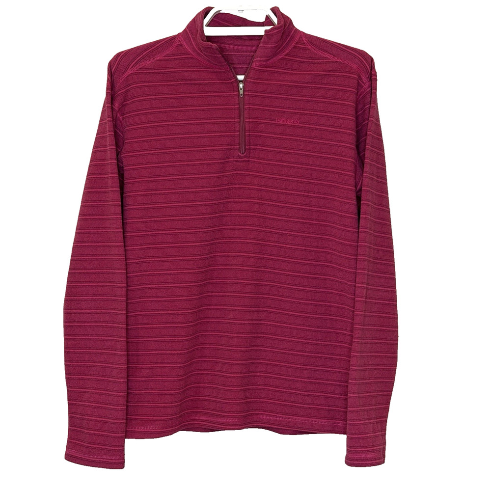 Patagonia Micro D Fleece 1/4 Zip Pullover Girls Top Sz XL (14) Dark Pink Stripe